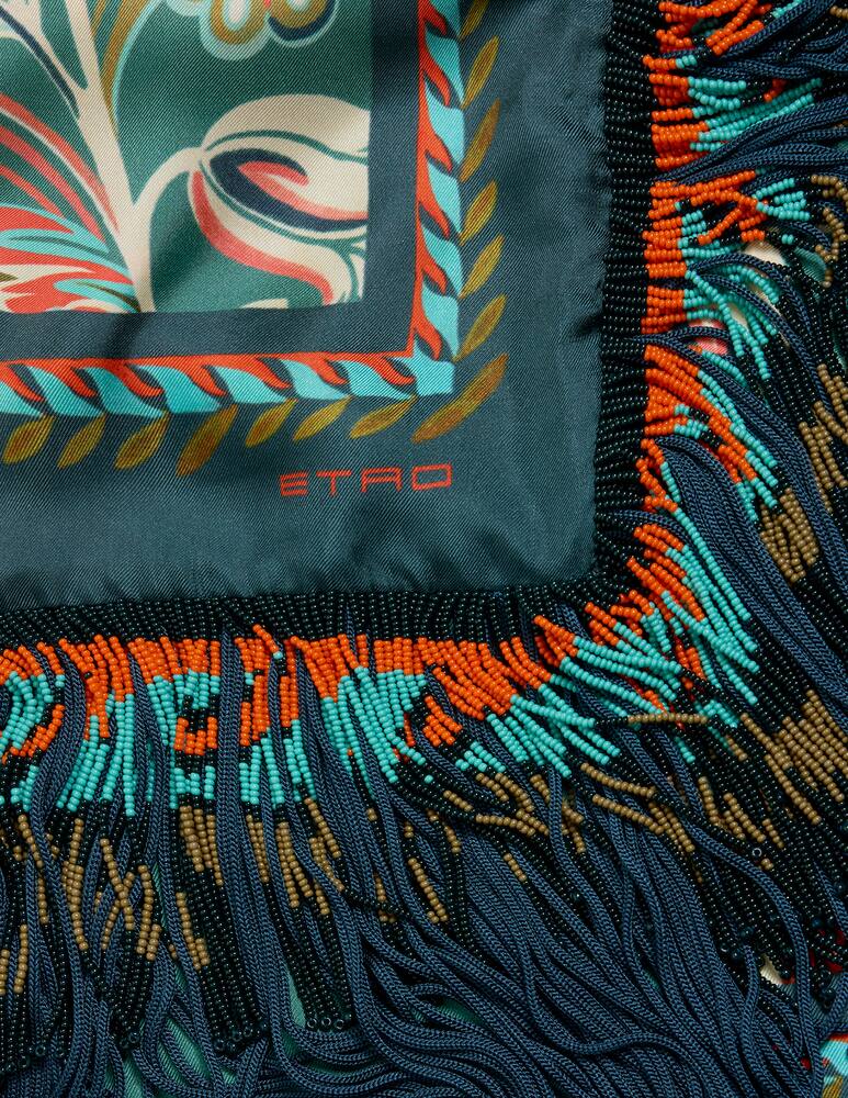 rinascente ETRO Foulard in seta con motivo narcisi frange e perline