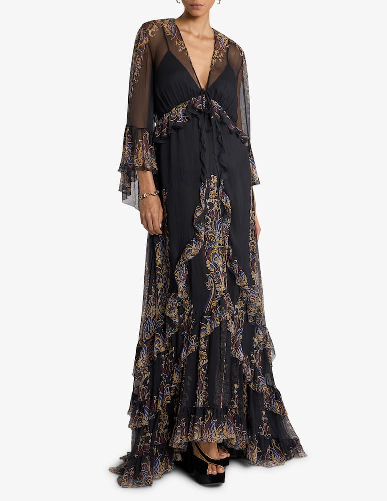 rinascente ETRO Long silk dress with placed paisley foliage print