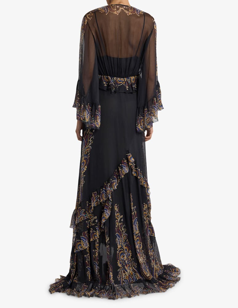 rinascente ETRO Long silk dress with placed paisley foliage print
