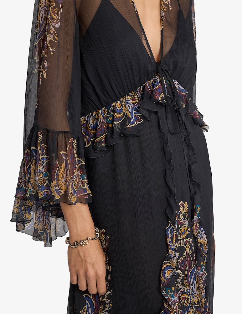 rinascente ETRO Long silk dress with placed paisley foliage print