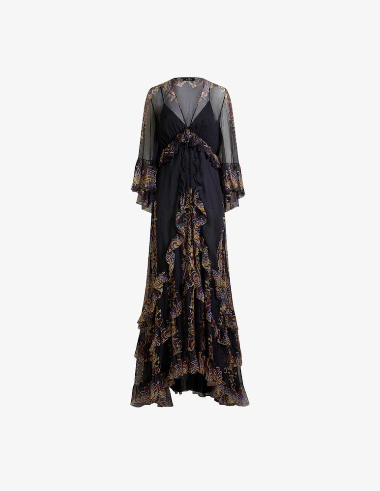 rinascente ETRO Long silk dress with placed paisley foliage print