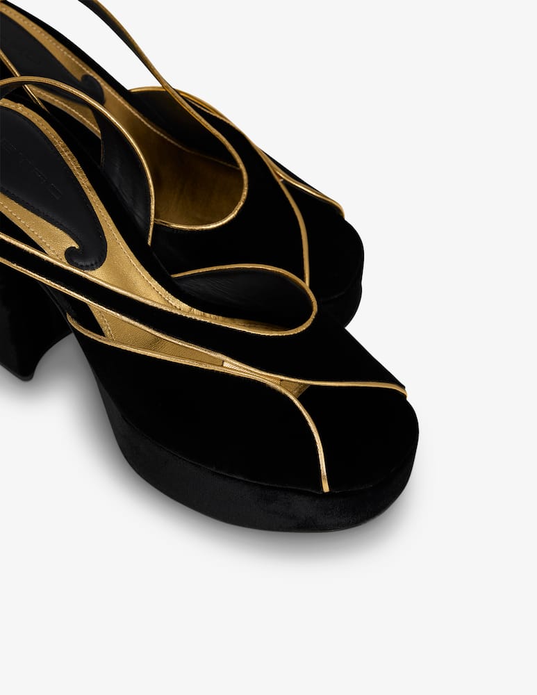 rinascente ETRO Sandali platform in velluto con piping metallizzato