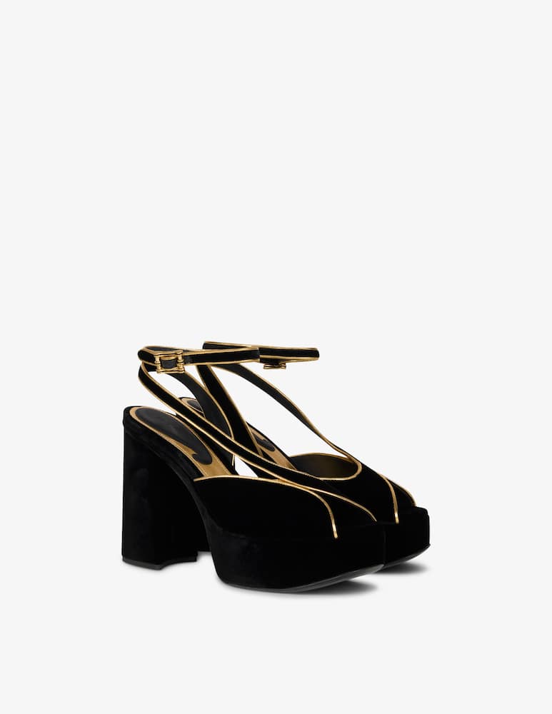 ETRO Sandali platform in velluto con piping metallizzato - immagine 3 ETRO Sandali platform in velluto con piping metallizzato - immagine 3