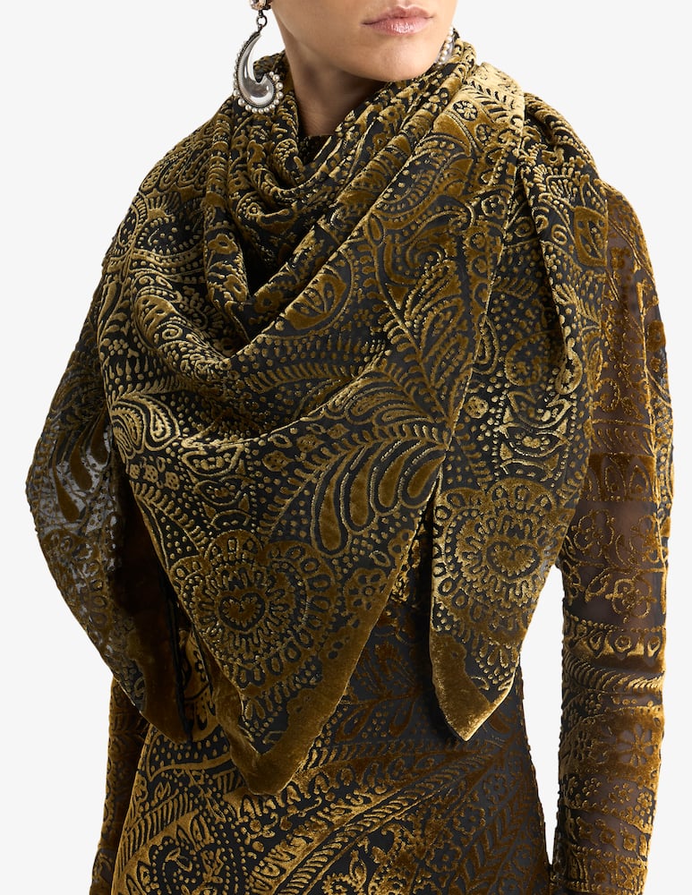 rinascente ETRO Burnout velvet shawl with paisley foliage motif