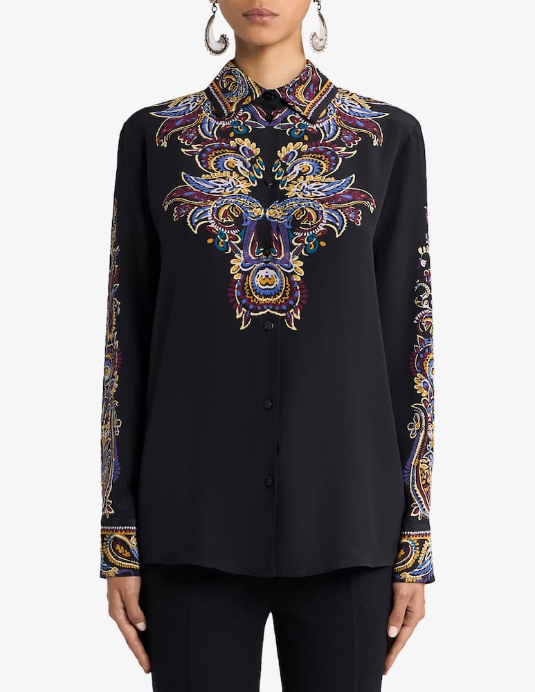 ETRO Silk shirt with placed paisley foliage print - picture 1 ETRO Silk shirt with placed paisley foliage print - picture 1