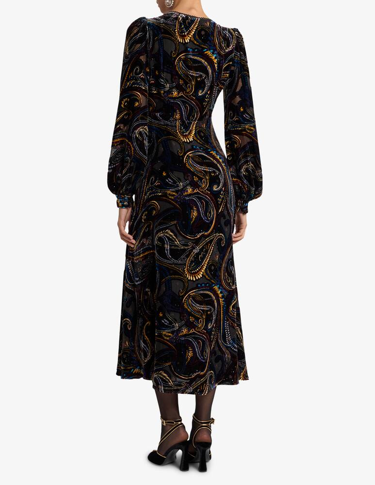 rinascente ETRO Midi wrap dress in burnout velvet with paisley foliage motif