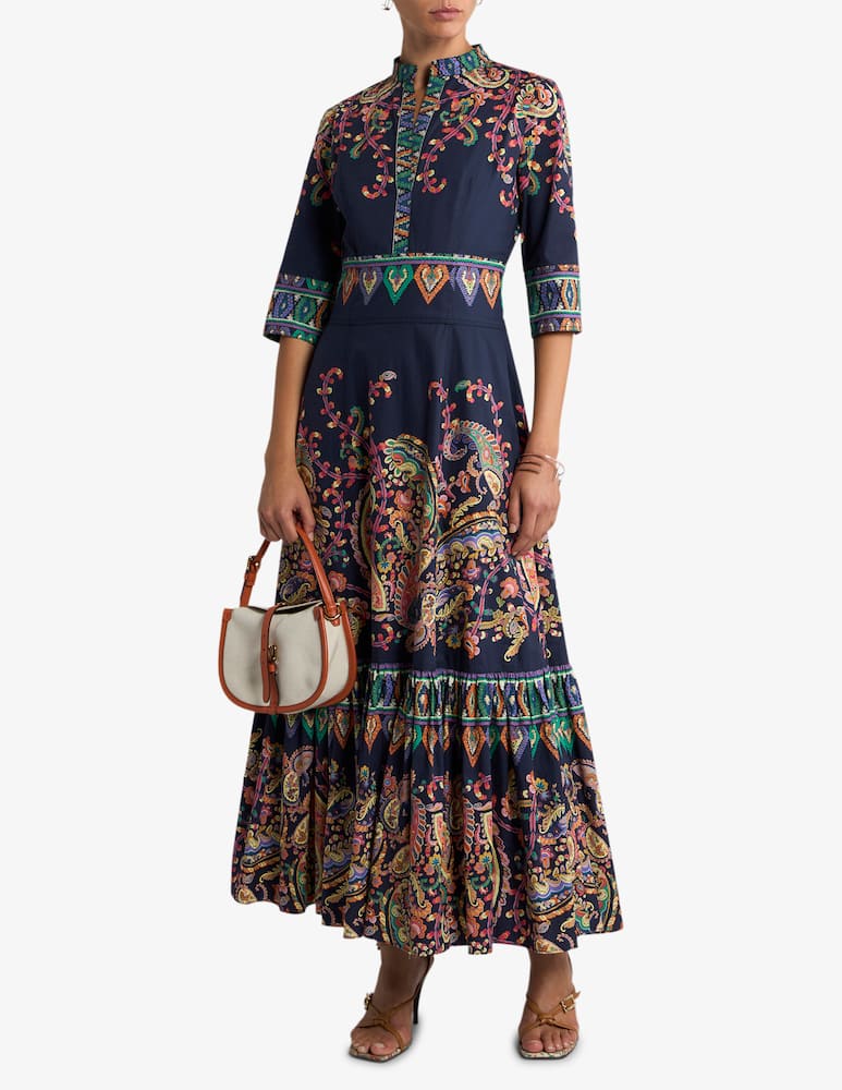 ETRO Long cotton dress with placed floral paisley print - picture 1 ETRO Long cotton dress with placed floral paisley print - picture 1