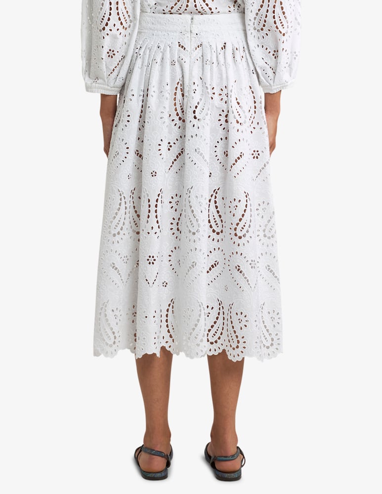 rinascente ETRO Broderie anglaise lace midi skirt with paisleys and hearts