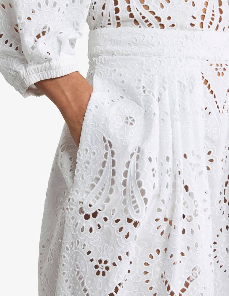 rinascente ETRO Broderie anglaise lace midi skirt with paisleys and hearts