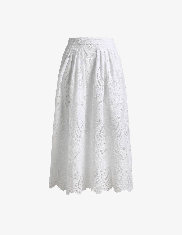 rinascente ETRO Broderie anglaise lace midi skirt with paisleys and hearts