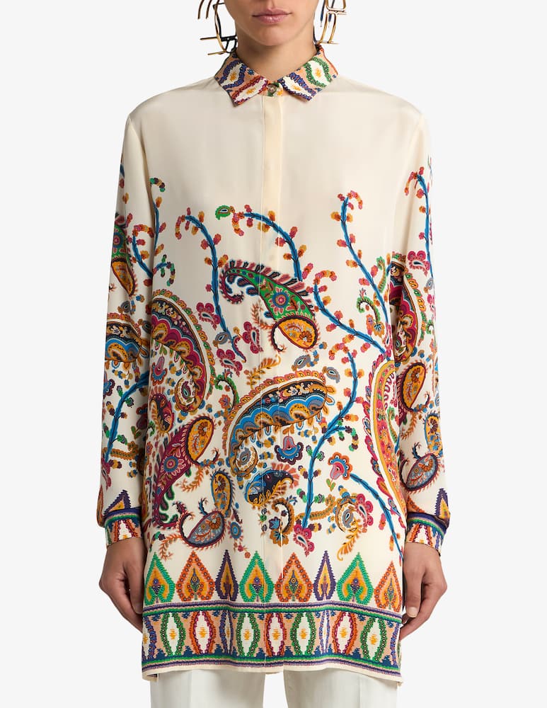 rinascente ETRO Long silk shirt with placed floral paisley print