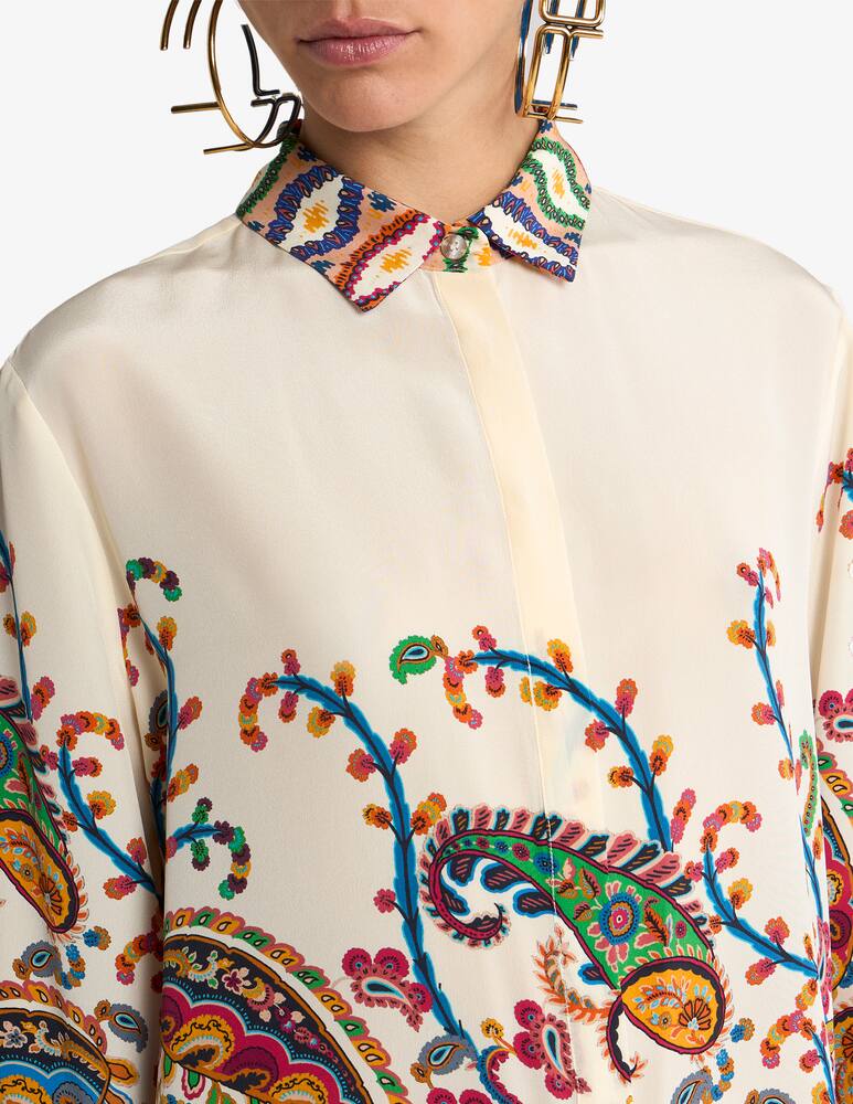 rinascente ETRO Long silk shirt with placed floral paisley print