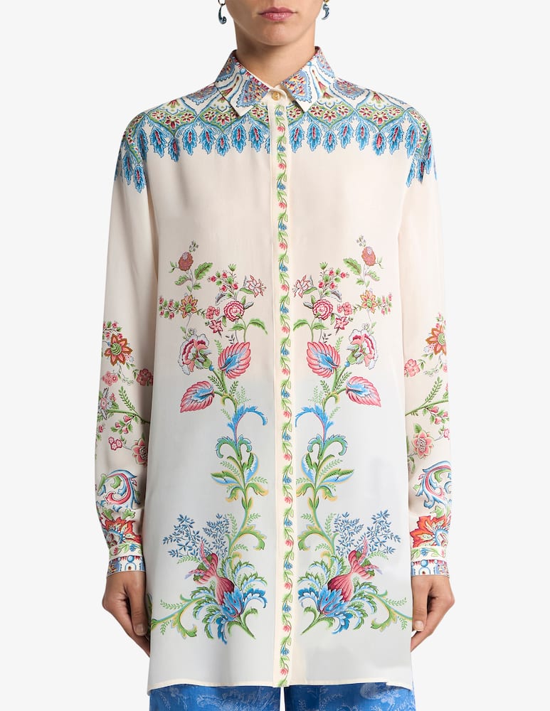 rinascente ETRO Long silk shirt with placed floral print