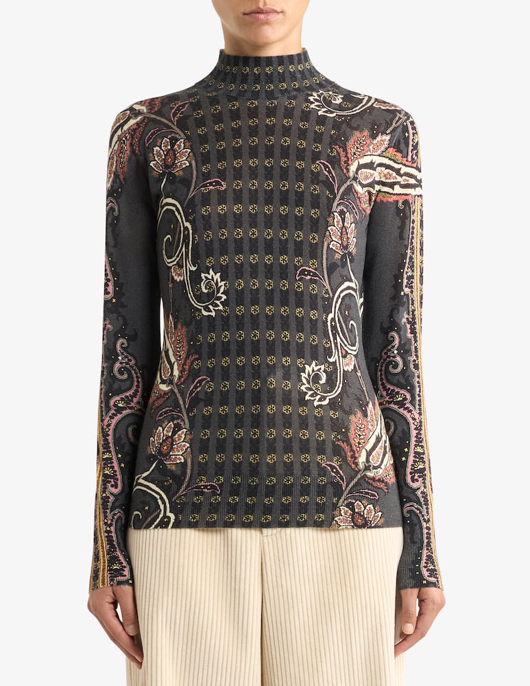 rinascente ETRO Maglia a collo alto in seta e cashmere con motivo paisley floreale