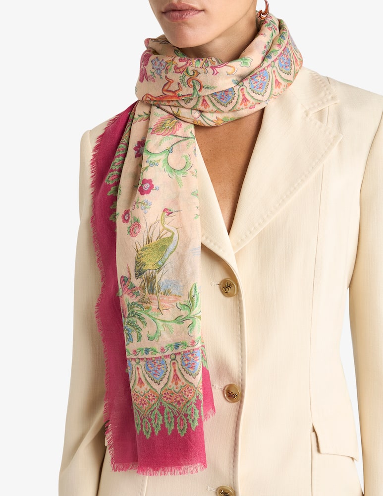rinascente ETRO Cashmere-Blend shawl with flora and fauna motif