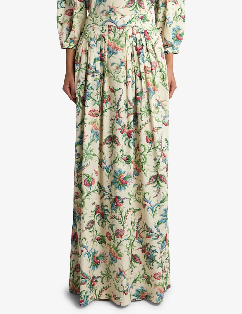 rinascente ETRO Pleated cotton maxi skirt with floral motif