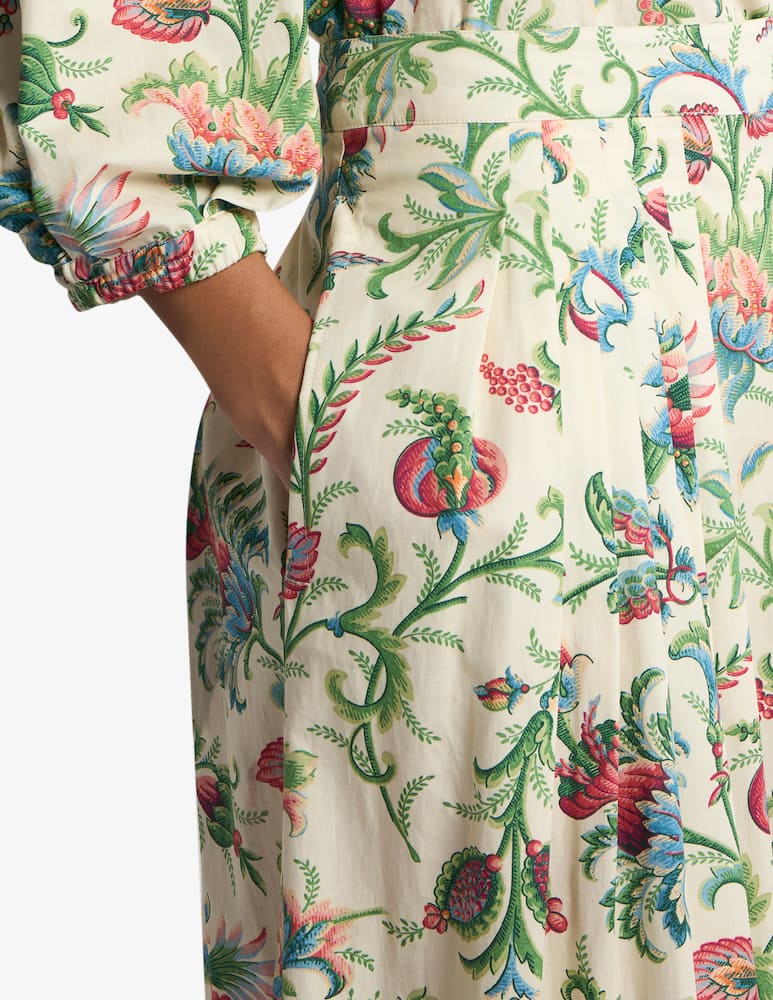 rinascente ETRO Pleated cotton maxi skirt with floral motif