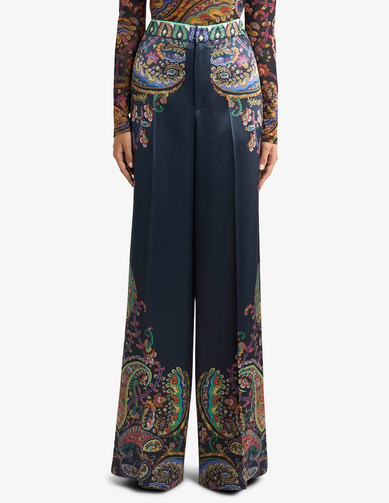 ETRO Wide-Leg trousers in envers satin fabric with placed print - picture 1