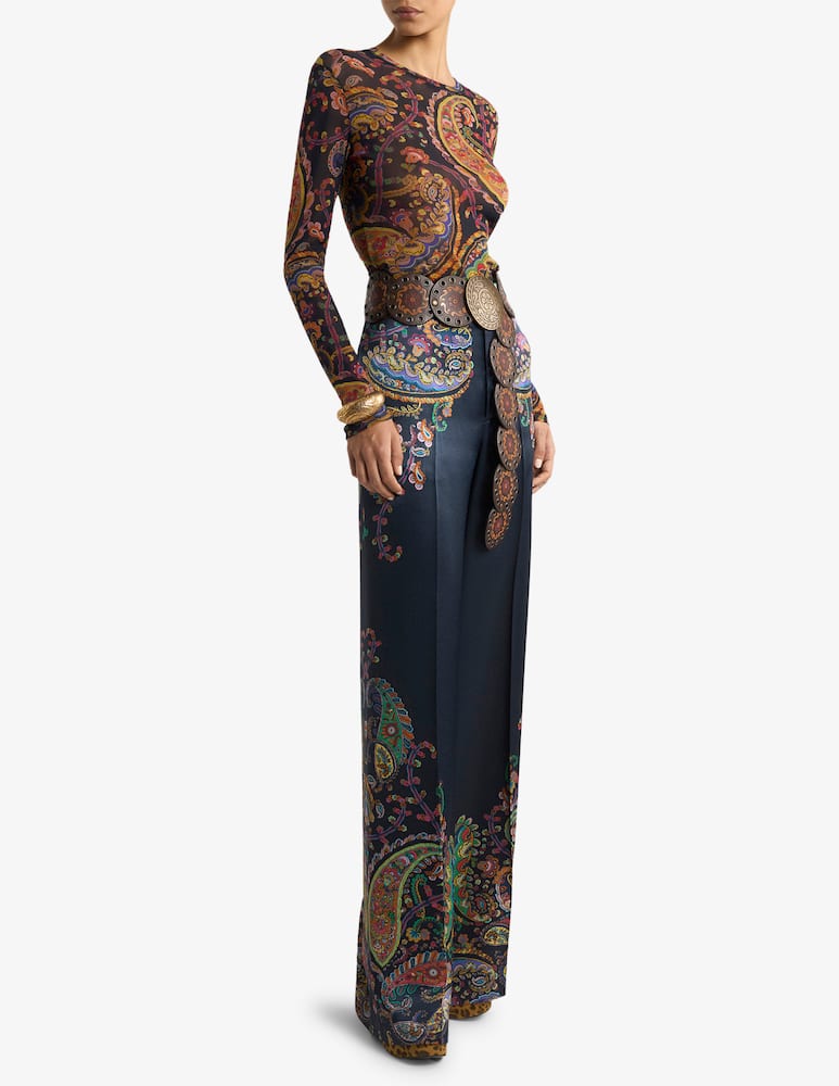 ETRO Wide-Leg trousers in envers satin fabric with placed print - picture 2