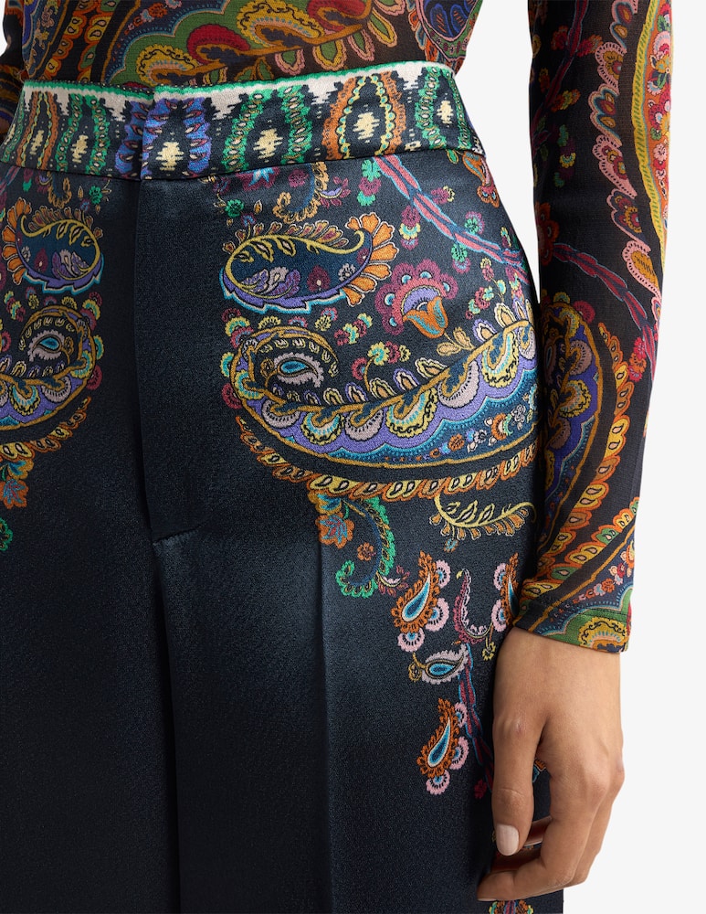 ETRO Wide-Leg trousers in envers satin fabric with placed print - picture 4