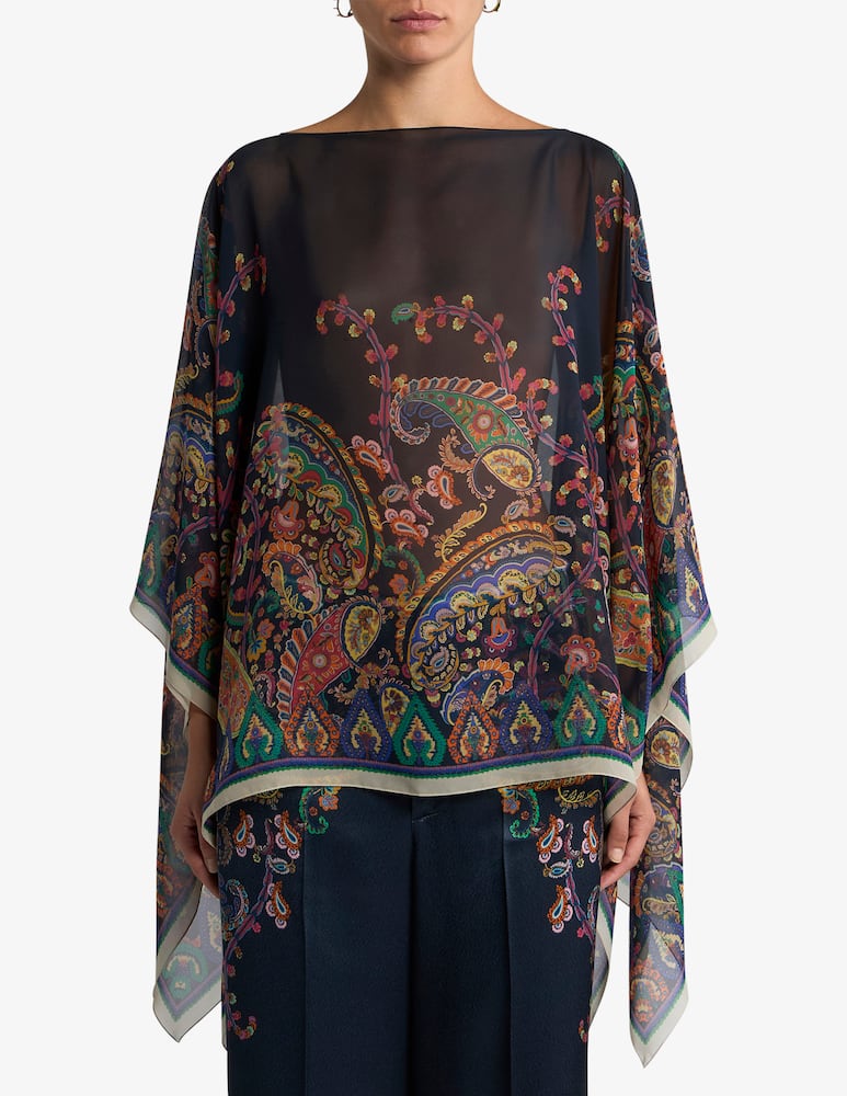 rinascente ETRO Top poncho in seta con stampa piazzata paisley floreale