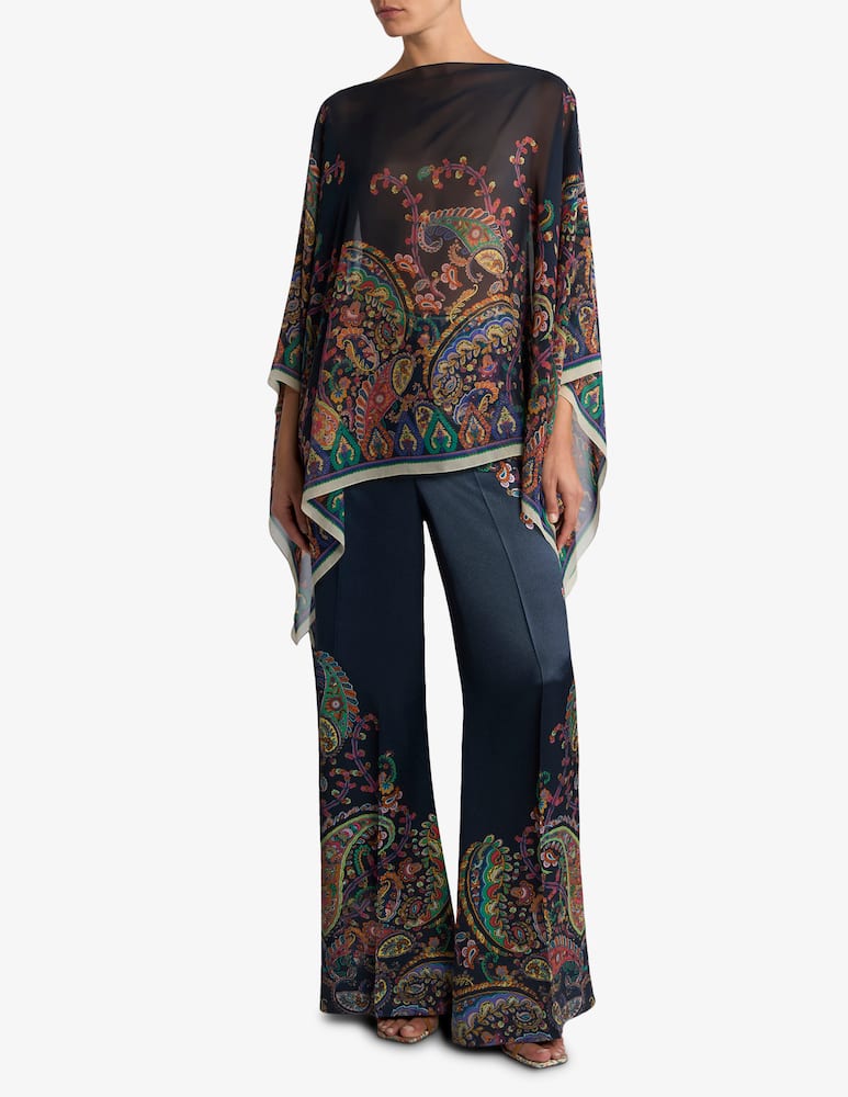 rinascente ETRO Top poncho in seta con stampa piazzata paisley floreale