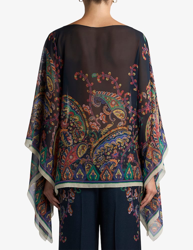 rinascente ETRO Top poncho in seta con stampa piazzata paisley floreale