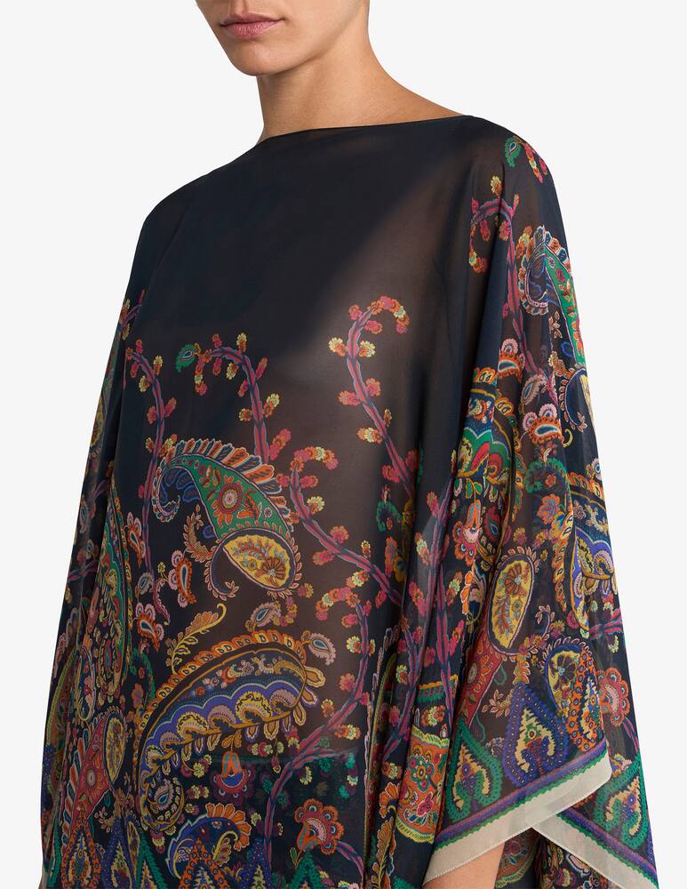 rinascente ETRO Top poncho in seta con stampa piazzata paisley floreale