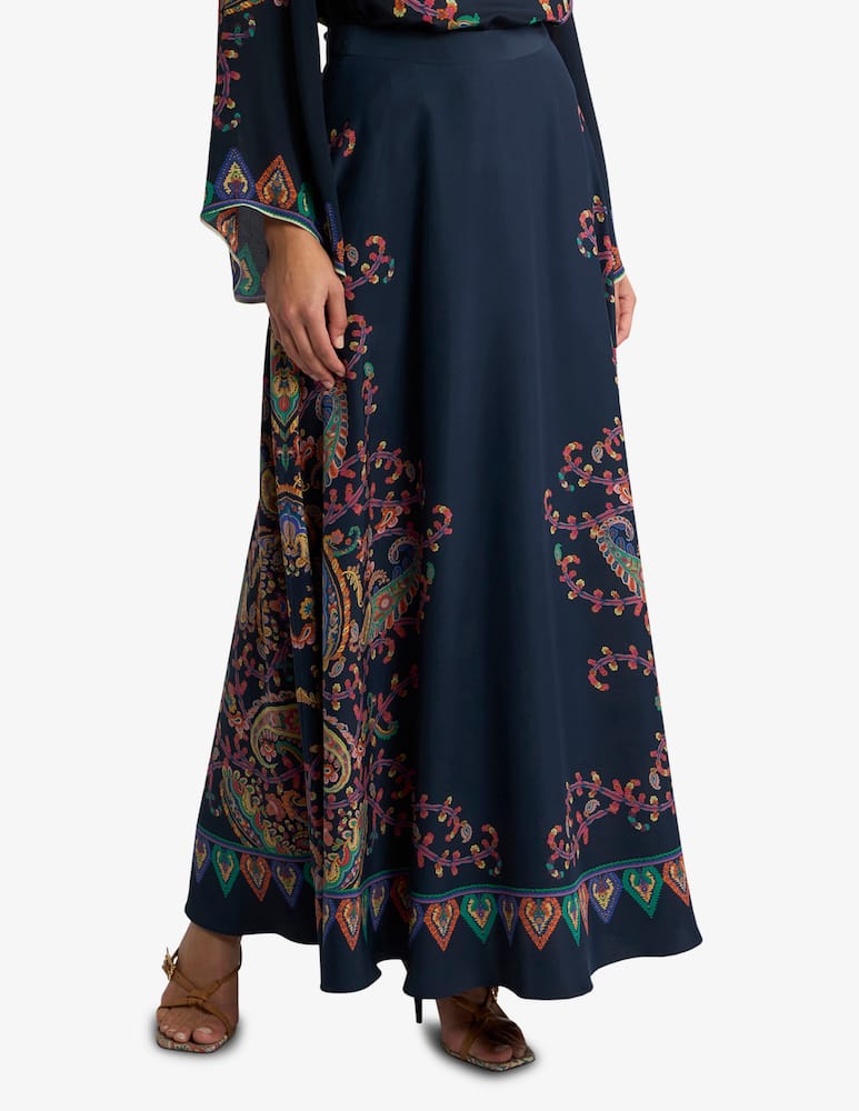 rinascente ETRO Gonna lunga in seta con stampa piazzata paisley floreale