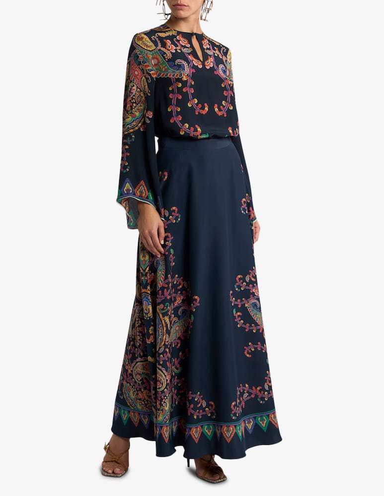 rinascente ETRO Gonna lunga in seta con stampa piazzata paisley floreale