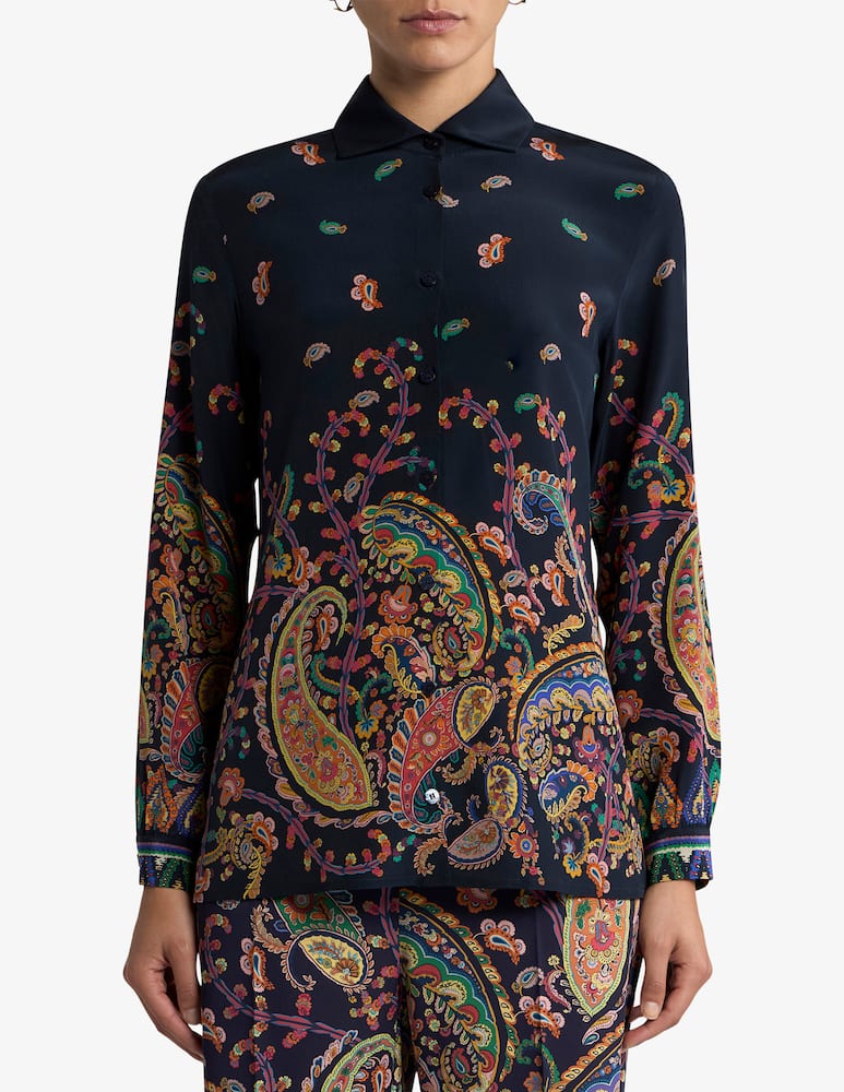 ETRO Silk shirt with placed floral paisley print - picture 1 ETRO Silk shirt with placed floral paisley print - picture 1