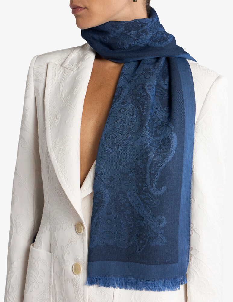 ETRO Cotton-Blend jacquard scarf with paisley motif - picture 2 ETRO Cotton-Blend jacquard scarf with paisley motif - picture 2