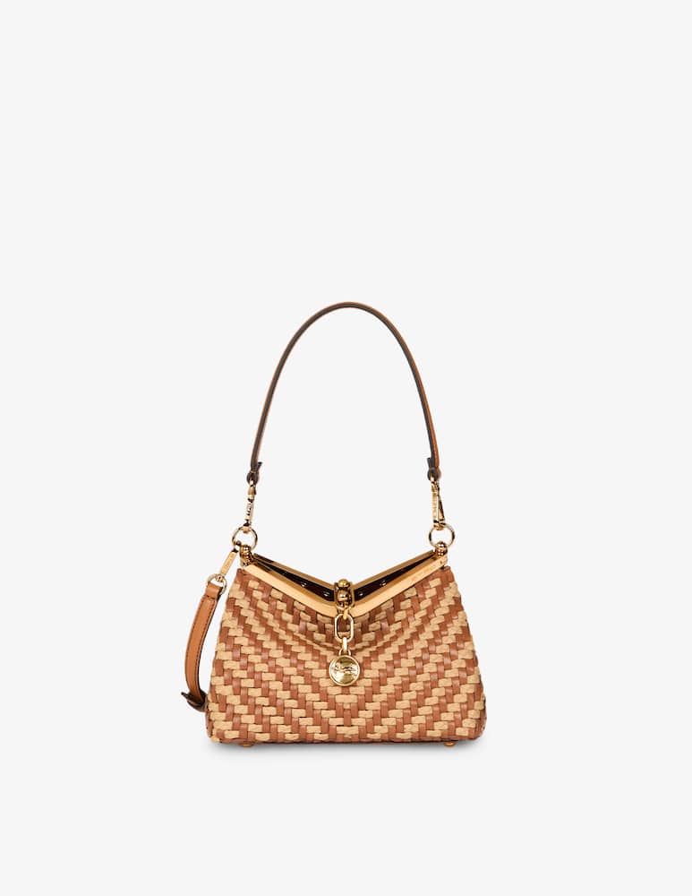 rinascente ETRO Borsa Vela piccola in rafia e pelle intrecciata