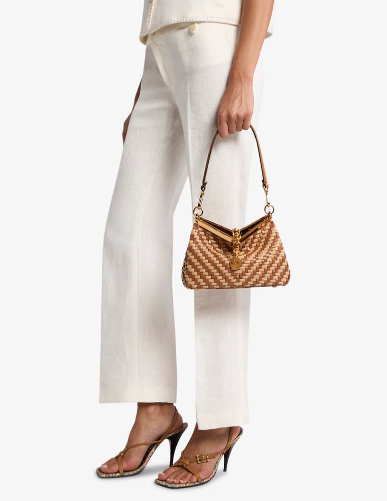 rinascente ETRO Borsa Vela piccola in rafia e pelle intrecciata