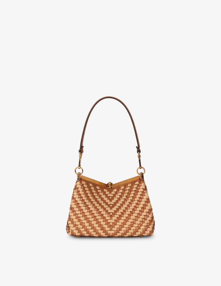 rinascente ETRO Borsa Vela piccola in rafia e pelle intrecciata