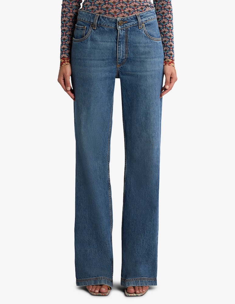 rinascente ETRO Flared denim jeans with pegaso embroidery