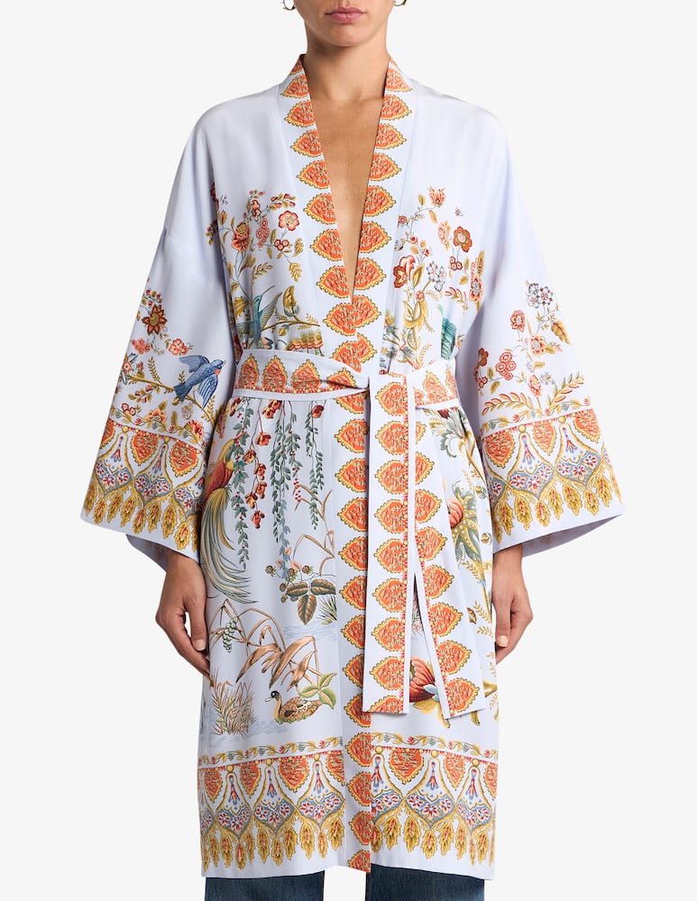 rinascente ETRO Kimono in seta con stampa piazzata flora e fauna