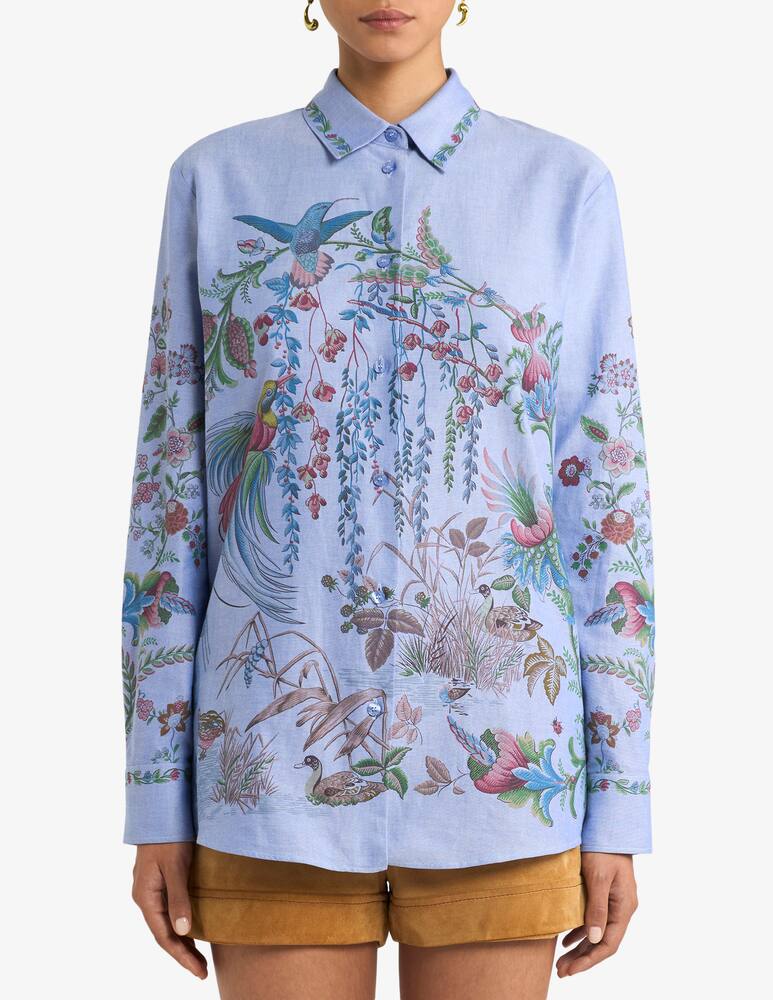 rinascente ETRO Oxford cotton shirt with placed flora and fauna print