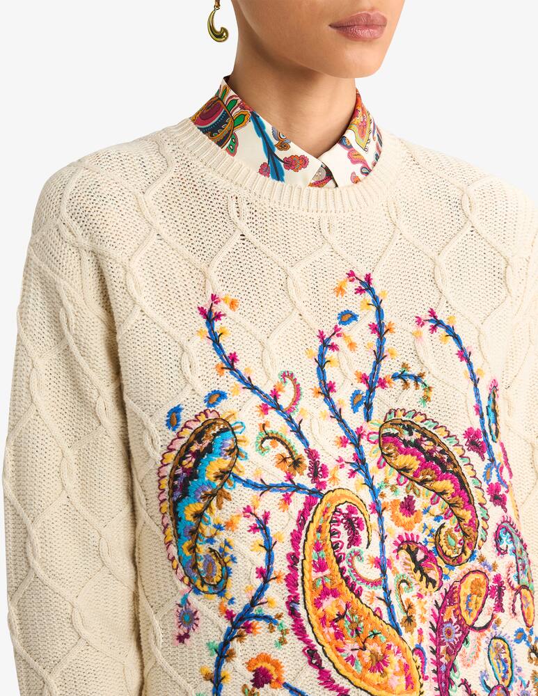rinascente ETRO Cotton-Blend sweater with floral paisley embroidery