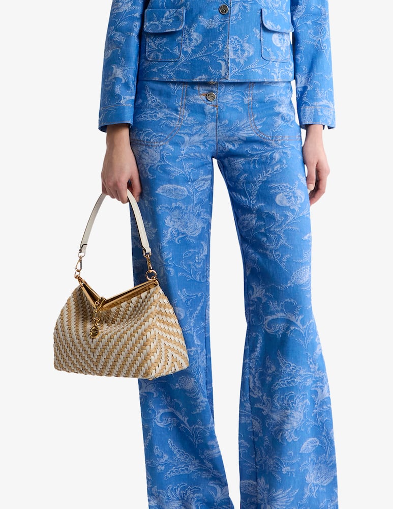 rinascente ETRO Borsa Vela media in rafia e pelle intrecciata