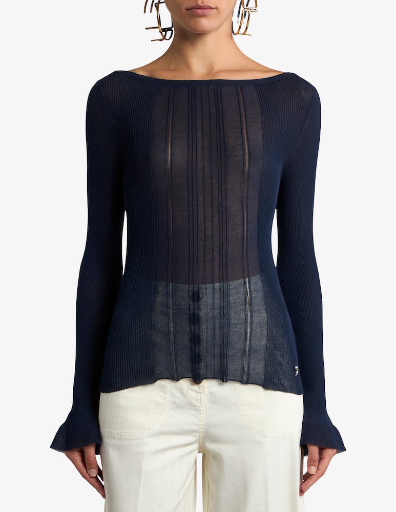 rinascente ETRO See-Through cotton-blend jacquard sweater with boat neck