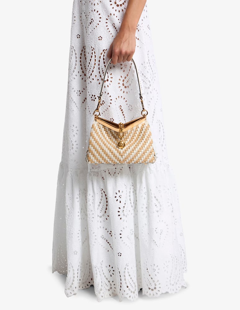 rinascente ETRO Borsa Vela piccola in rafia e pelle intrecciata