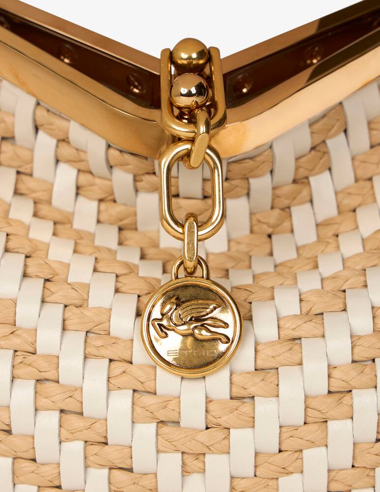 rinascente ETRO Borsa Vela piccola in rafia e pelle intrecciata