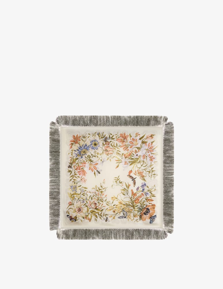 rinascente ETRO Silk scarf with fringing and flora and fauna motif