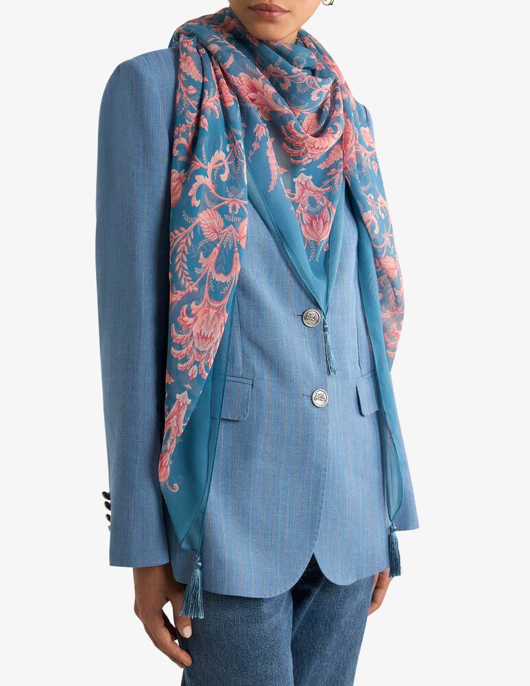 rinascente ETRO Silk shawl with floral motif and tassels