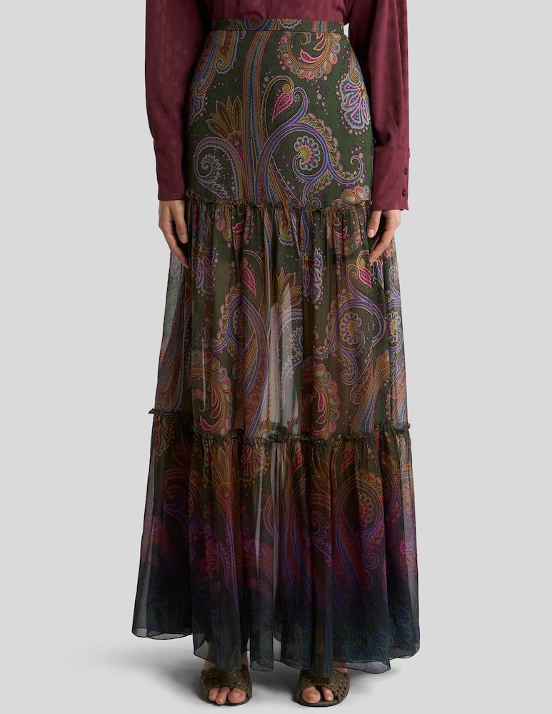 ETRO Silk maxi skirt with placed paisley print - picture 1 ETRO Silk maxi skirt with placed paisley print - picture 1