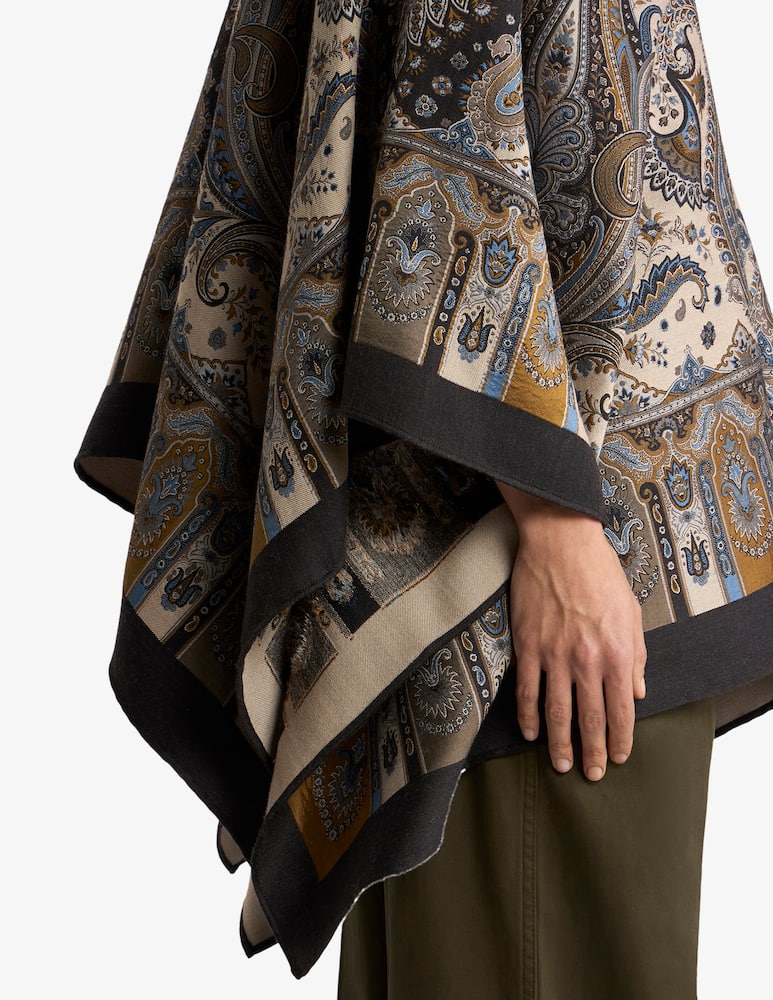 rinascente ETRO Wool-blend jacquard cape with paisley motif