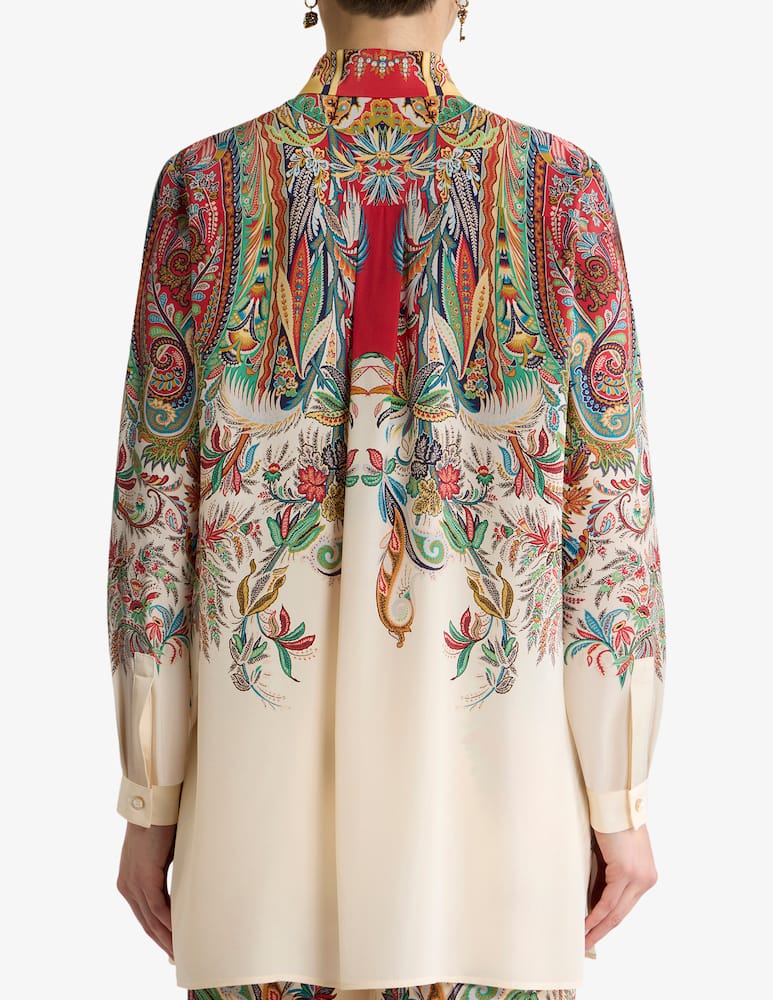 ETRO Long silk shirt with placed paisley foliage print - picture 3 ETRO Long silk shirt with placed paisley foliage print - picture 3