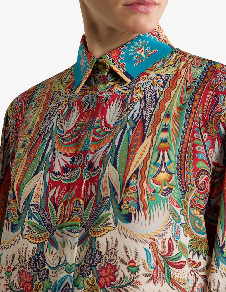 ETRO Long silk shirt with placed paisley foliage print - picture 4 ETRO Long silk shirt with placed paisley foliage print - picture 4