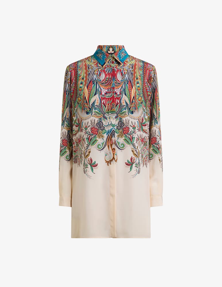 ETRO Long silk shirt with placed paisley foliage print - picture 5 ETRO Long silk shirt with placed paisley foliage print - picture 5